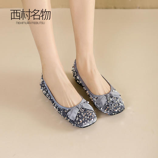 西村名物2024年春季新品时尚休闲平底圆头亮片芭蕾舞鞋单鞋T24AE11031 商品图0