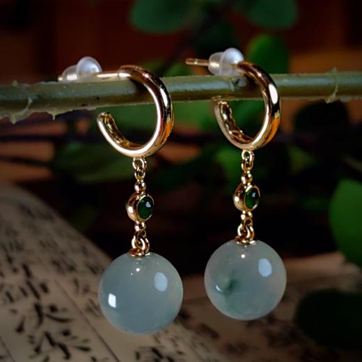 【玲珑】18k镶嵌翡翠珠子耳环 商品图4