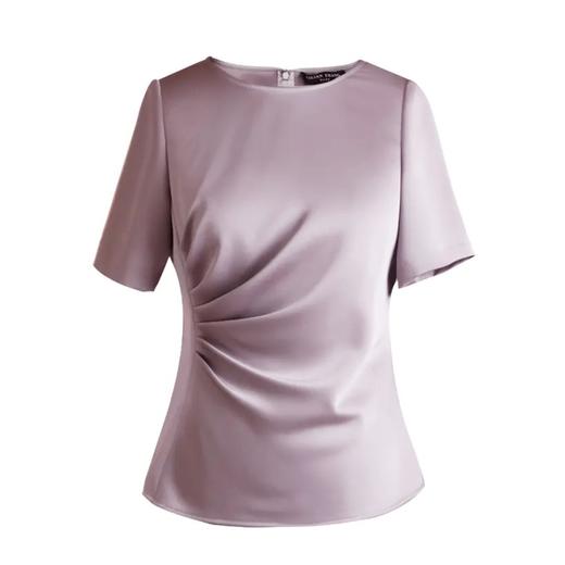 春夏时尚—修身设计感气质—抽褶圆领短袖显瘦  纯色上衣 1802042 商品图2