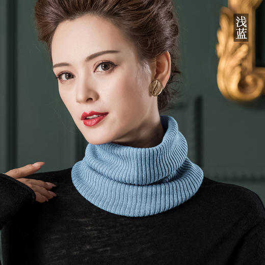 丁摩纯色套头围脖100%羊毛针织脖套护颈弹力坑条假领子AL1060 商品图7