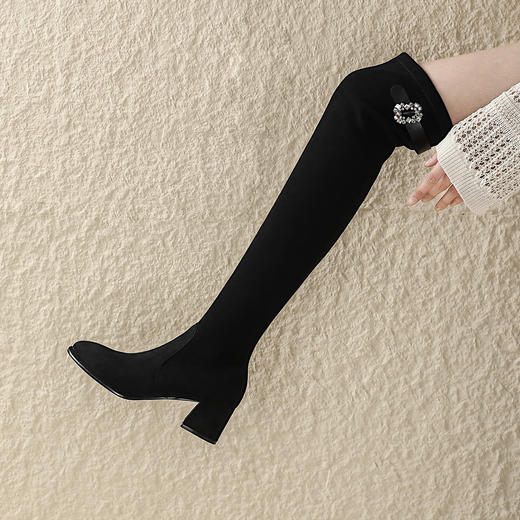 品质好货 | Safiya/索菲娅2023秋冬高筒水钻扣粗跟过膝弹力长靴 SF34119802 商品图3