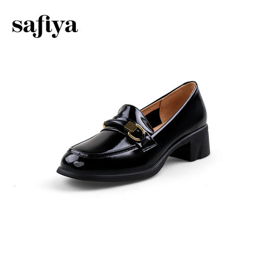 Safiya/索菲娅2024春季新品复古金属扣漆皮一脚蹬粗跟英伦乐福鞋 SF41112078 商品图8