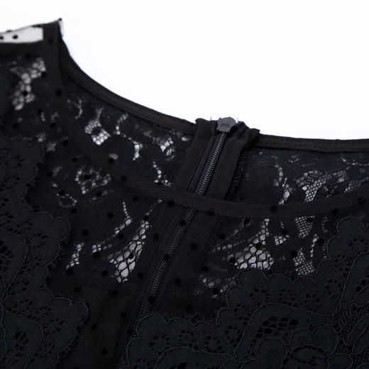 PE802斯尔丽2024新款法式浪漫蕾丝通透领口收腰连衣裙 商品图4