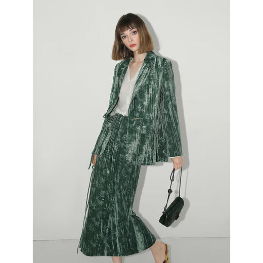 COCOBELLA[竹影拓印]新中式压褶丝绒半身裙国风气质长裙HS0001-2 商品图3