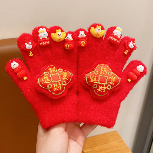 【柔软亲肤，手感软糯！】2024新年创意醒狮五指套，儿童龙年卡通连指套，女童喜庆加绒保暖手套! 商品图6