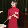 A271023高档旗袍连衣裙红色秋冬新款加绒加厚气质改良版旗袍短款喜庆红装 商品缩略图3