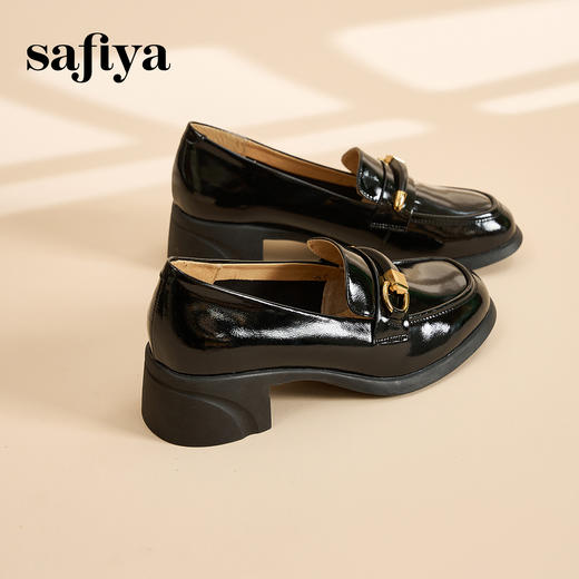 Safiya/索菲娅2024春季新品复古金属扣漆皮一脚蹬粗跟英伦乐福鞋 SF41112078 商品图1