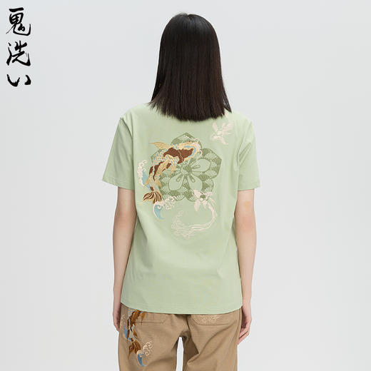 ONIARAI/鬼洗24春夏新泥棒蓝相思鲤刺绣宽松短袖男士T恤 24NOB33 商品图1