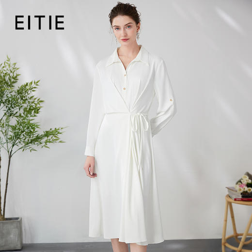 EITIE爱特爱气质通勤简约大气宽松系带收腰白色衬衫连衣裙24新款A2407303 商品图0