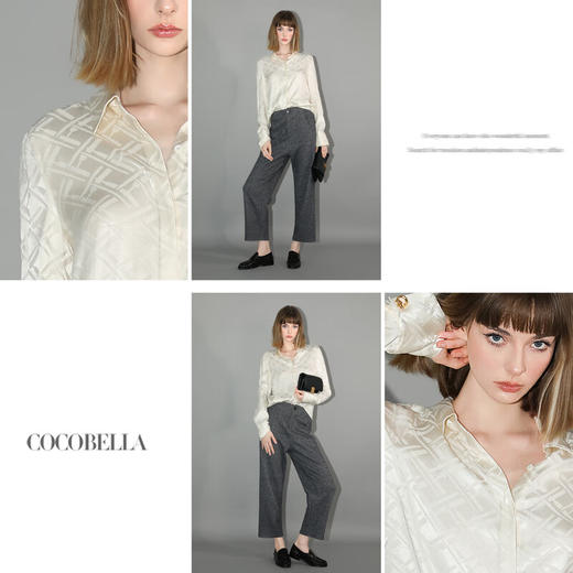 COCOBELLA暗纹提花人丝缎面衬衫异形扣马蹄袖衬衣SR140 商品图2