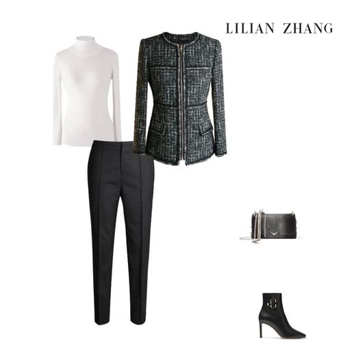 商务通勤-女士黑色修身时尚-绵羊毛压线小脚西裤显瘦长裤 2004016 商品图2