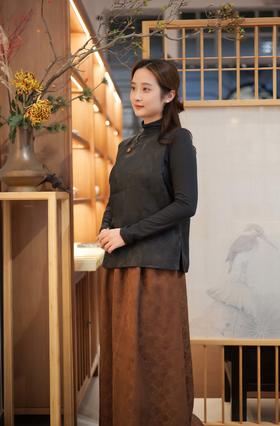 漫物记提花香云纱圆领斜襟马夹XYS-172