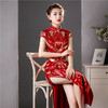 丝绒亮片走秀演出旗袍 ，红色性感修身改良复古宴会旗袍SQF8844 商品缩略图2