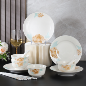 骨瓷牡丹花开餐具套装