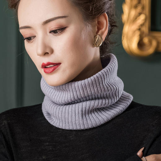 丁摩纯色套头围脖100%羊毛针织脖套护颈弹力坑条假领子AL1060 商品图0