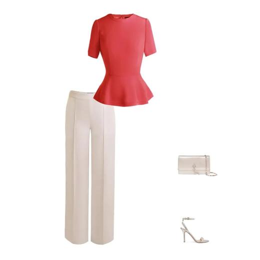 春夏时尚-圆领短袖荷叶摆修身女士通勤 纯色短款上衣套衫 1802018 商品图3