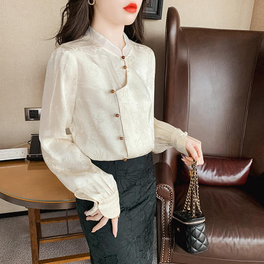 SMZ13772 2024春季国风新中式立领提花上衣女长袖衬衣文艺气质百搭衬衫小衫 商品图2