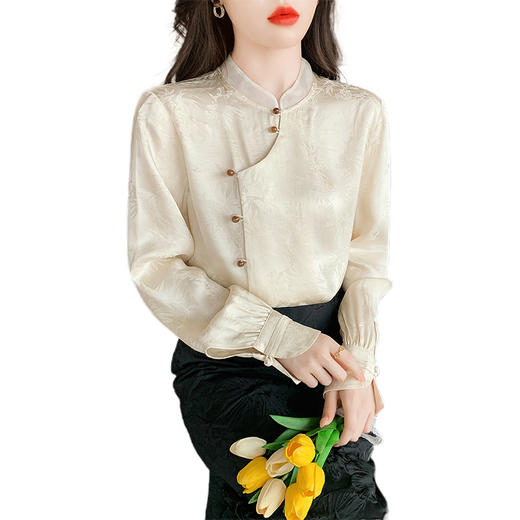 SMZ13772 2024春季国风新中式立领提花上衣女长袖衬衣文艺气质百搭衬衫小衫 商品图4