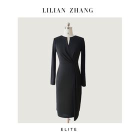 E系列——定制——都市力量——极简静奢——ALL BLACK针织连衣裙 2301108