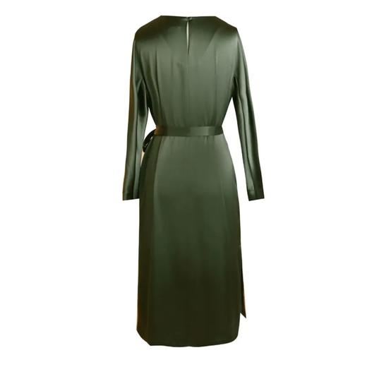 ELITE缎面束腰抽褶连身裙 - 优雅复古段光感纯色中长裙   1901045 商品图1