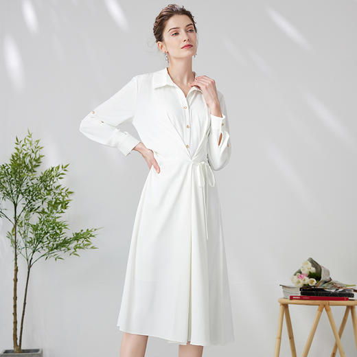 EITIE爱特爱气质通勤简约大气宽松系带收腰白色衬衫连衣裙24新款A2407303 商品图2