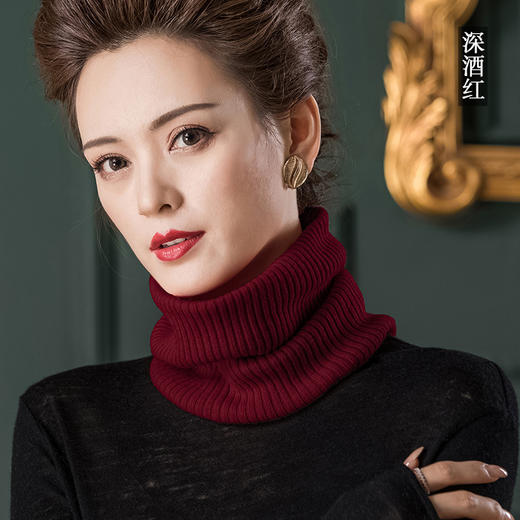 丁摩纯色套头围脖100%羊毛针织脖套护颈弹力坑条假领子AL1060 商品图8