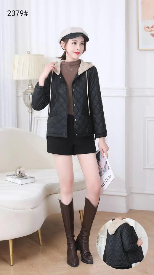 D6220        法式气质减龄百搭菱格PU皮棉衣外套（特价不退换） 商品图0