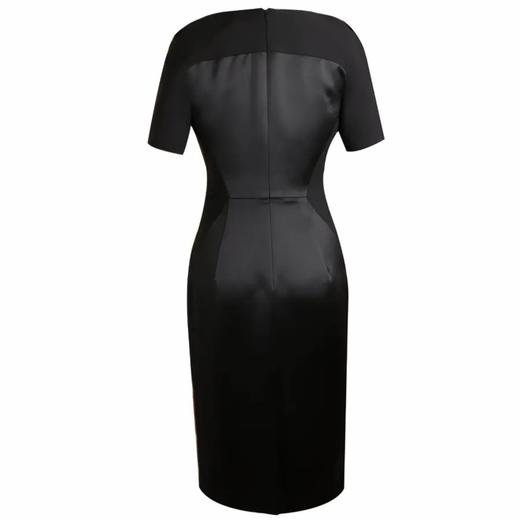 缎面拼接设计中短袖连衣裙、黑色礼服气质宴会修身名媛  1801052 商品图1