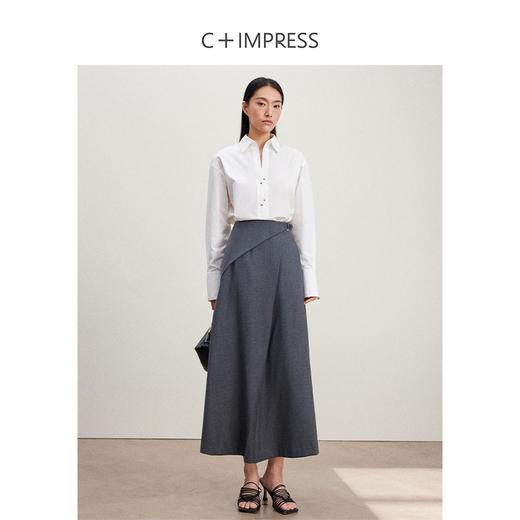 西嘉C+IMPRESS/西嘉知识分子风灰色羊毛半身裙女高腰气质无腰头搭片式BQ2401004 商品图2