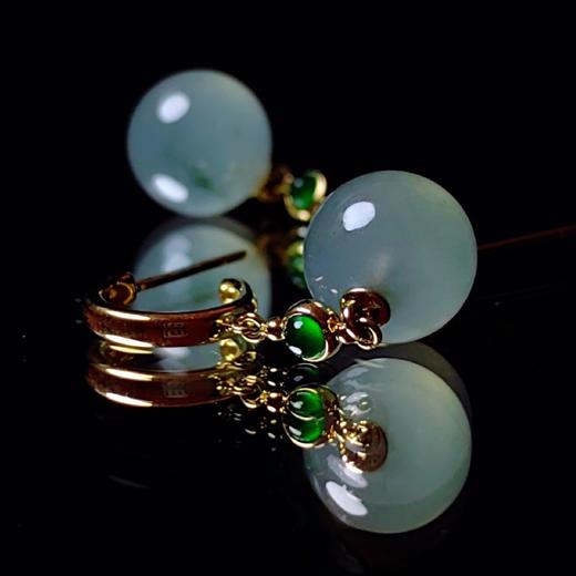 【玲珑】18k镶嵌翡翠珠子耳环 商品图0