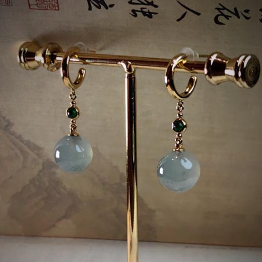 【玲珑】18k镶嵌翡翠珠子耳环 商品图2