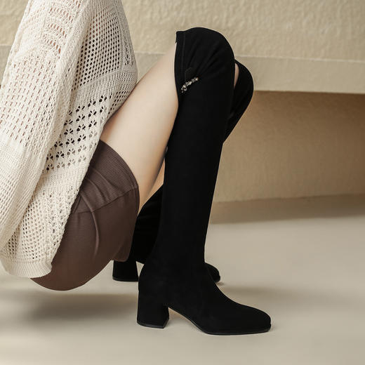 品质好货 | Safiya/索菲娅2023秋冬高筒水钻扣粗跟过膝弹力长靴 SF34119802 商品图7