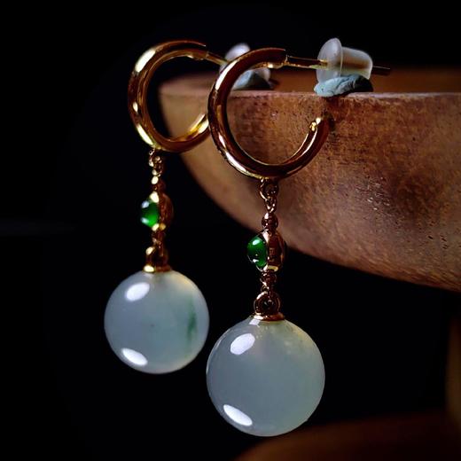 【玲珑】18k镶嵌翡翠珠子耳环 商品图1