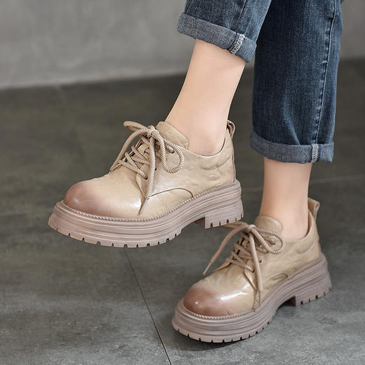 TN T65716-56手抓纹头层牛皮复古擦色小皮鞋 商品图0