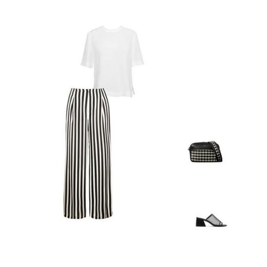 春夏条纹休闲黑白雪纺直筒裤设计师女士宽松阔腿薄款长裤 1904027 商品图3