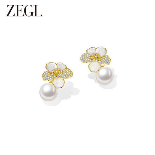 ZEGL山茶花朵人造珍珠耳环法式2024新款轻奢高级感耳钉银针耳饰品 商品图1