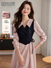【专属特惠】熙世界法式气质撞色假两件连衣裙女高级感收腰显瘦裙子2025秋款 商品缩略图0