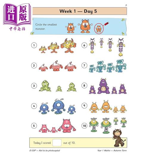 【中商原版】英国原版CGP教辅 新版KS1数学日常练习书一年级秋季学期 New KS1 Maths Daily Practice Book Year 1 Autumn Term 商品图4
