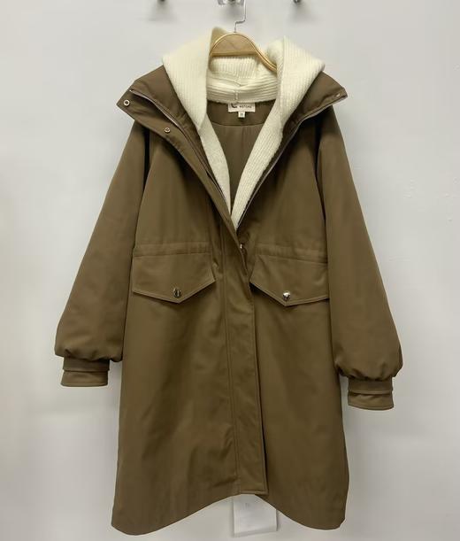 213WS拼色毛织连帽夹棉长款派克服31120（咖啡） 冬季 313204032105 商品图2
