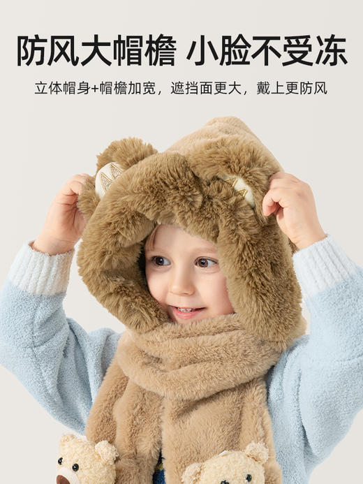 贝肽斯儿童帽子围巾一体帽秋冬季男女童宝宝冬天防风保暖围脖护耳 商品图3
