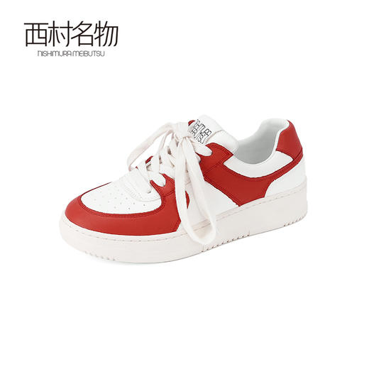 西村名物2024春季新品真皮时尚休闲鞋平底黑白经典撞色熊猫板鞋女T24AM11311 商品图1