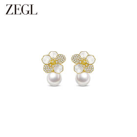 ZEGL山茶花朵人造珍珠耳环法式2024新款轻奢高级感耳钉银针耳饰品