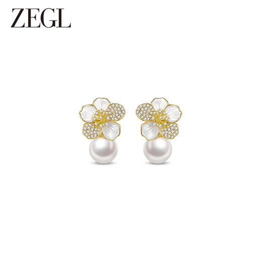 ZEGL山茶花朵人造珍珠耳环法式2024新款轻奢高级感耳钉银针耳饰品 商品图0