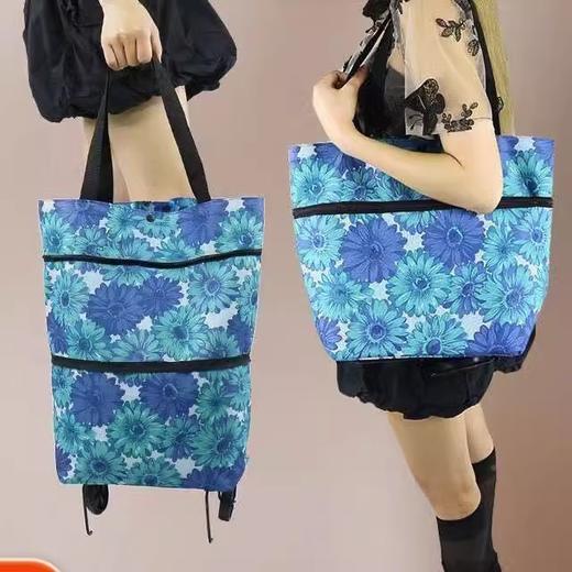 爆款可携式家用带轮超市折叠伸缩收纳袋 商品图0