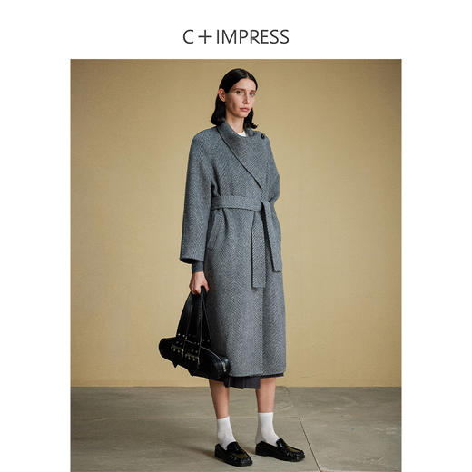 DY2304076西嘉C+IMPRESS/西嘉人字纹双面呢大衣女羊驼贝贝围巾领羊毛外套 商品图5