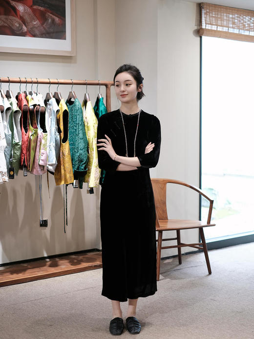 盛唐牡丹 |黑色丝绒斜襟长裙 商品图6