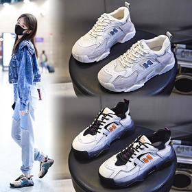 鞋子女春夏2024新款运动跑步鞋厚底休闲真皮女鞋增高平底老爹鞋女