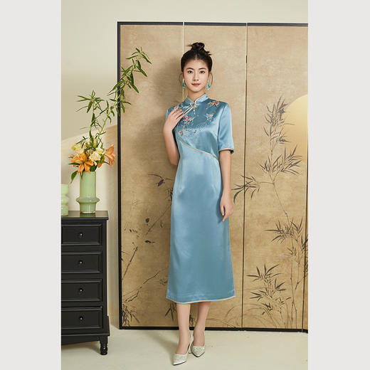 乔万尼新中式设计旗袍连衣裙修身收腰重工刺绣ET3E665 商品图3