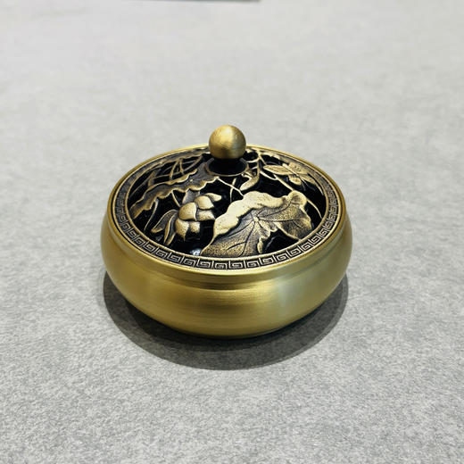 荷花/年年有余平底仿古色小盘香铜香炉 商品图0