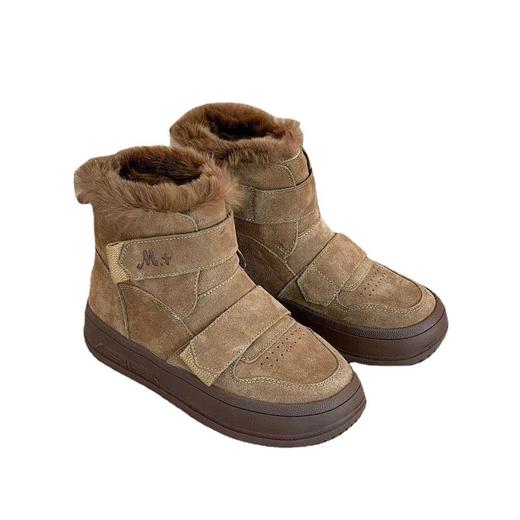 【48小时发货】【兔毛】磨砂牛皮厚底雪地靴女加绒冬季新款魔术贴软底防滑保暖大棉鞋 商品图4